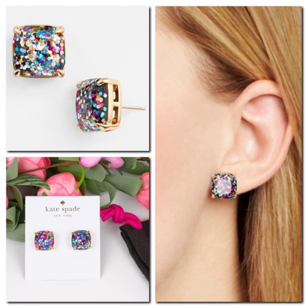 Kate Spade Small Square Stud Earrings Multicolor Glitter & Gold Plated